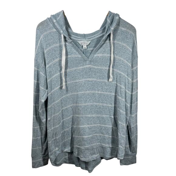 Market & Spruce Top Women M Blue White Stripe Light Weight Beach Coastal Hood - Picture 1 of 7